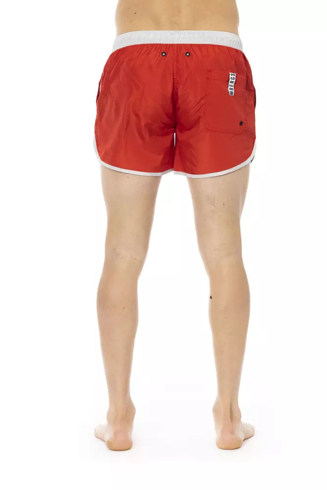 Red Polyester Men Swim Shorts