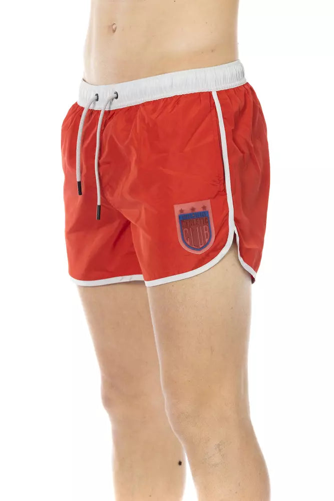 Red Polyester Men Swim Shorts