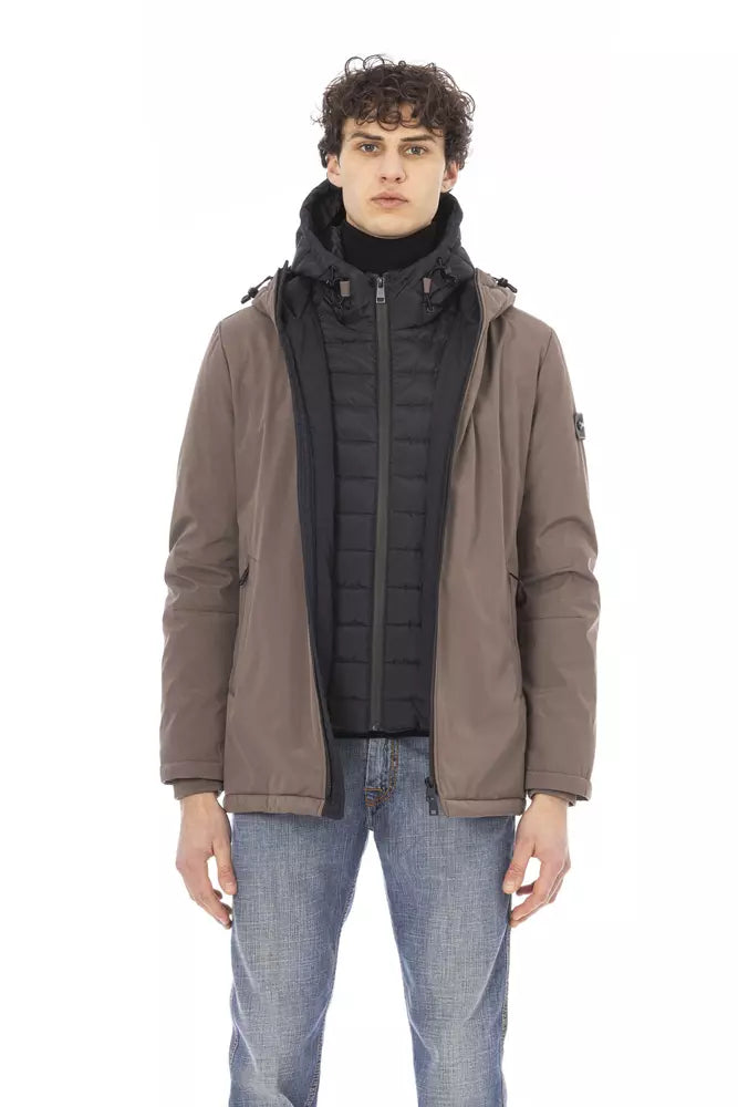 Beige Polyester Men Jacket