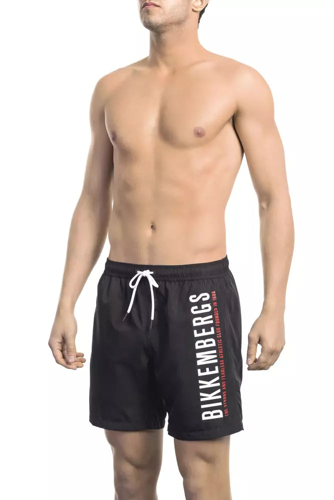 Black Polyester Men Swim Short