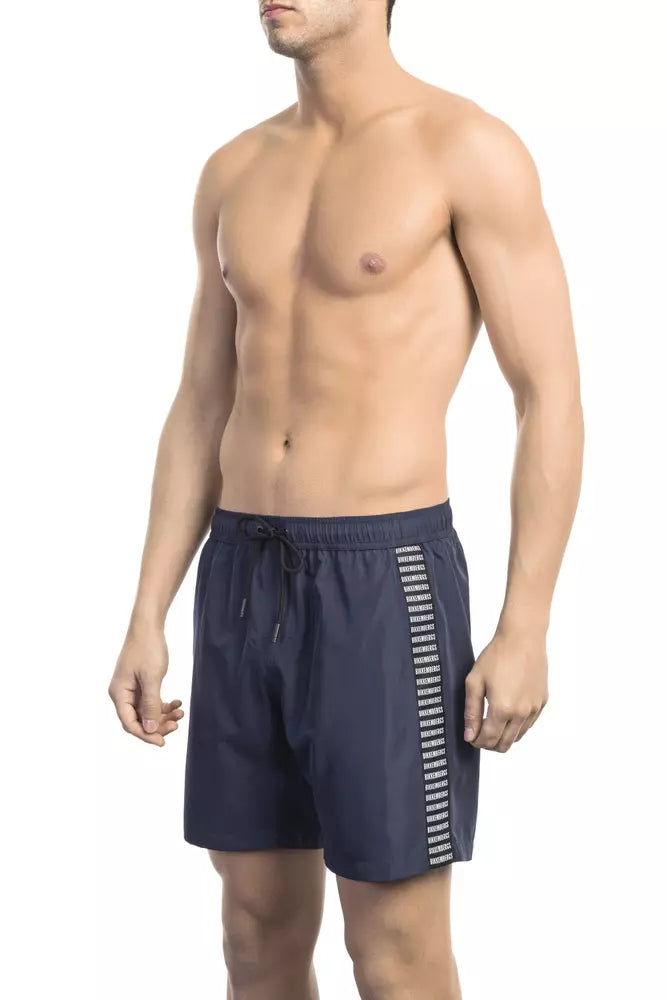 Blue Polyester Men Swim Short