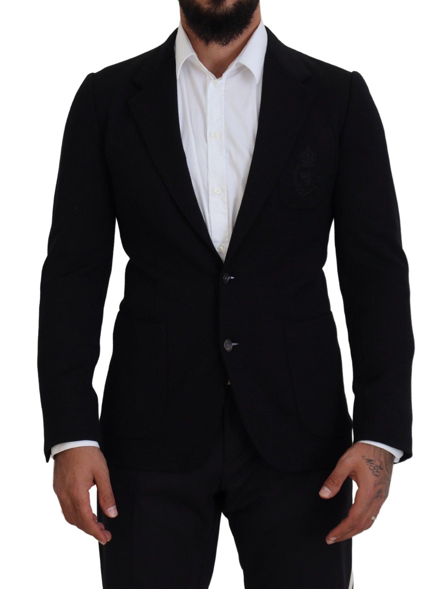 Elegant Single Breasted Black Wool Blazer