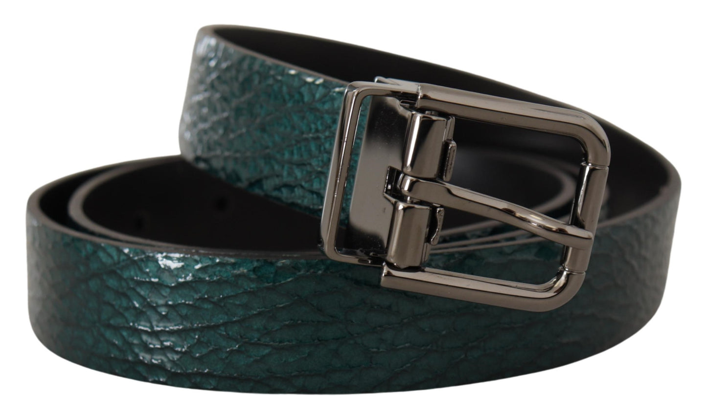 Elegant Green Leather Belt with Silver Buckle