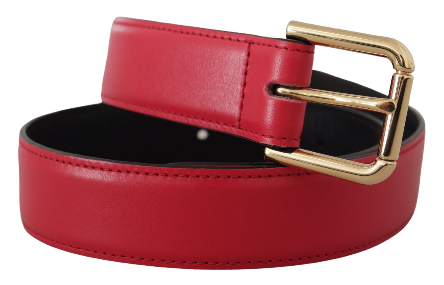 Elegant Red Leather Belt with Gold-Tone Buckle