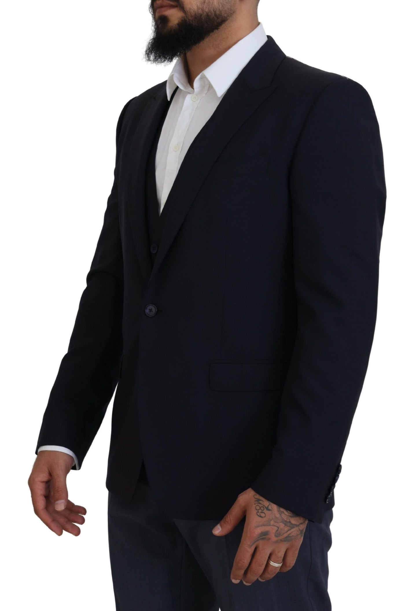 Elegant Navy Wool Blend Martini Blazer