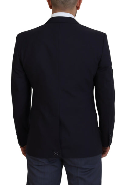 Elegant Navy Wool Blend Martini Blazer