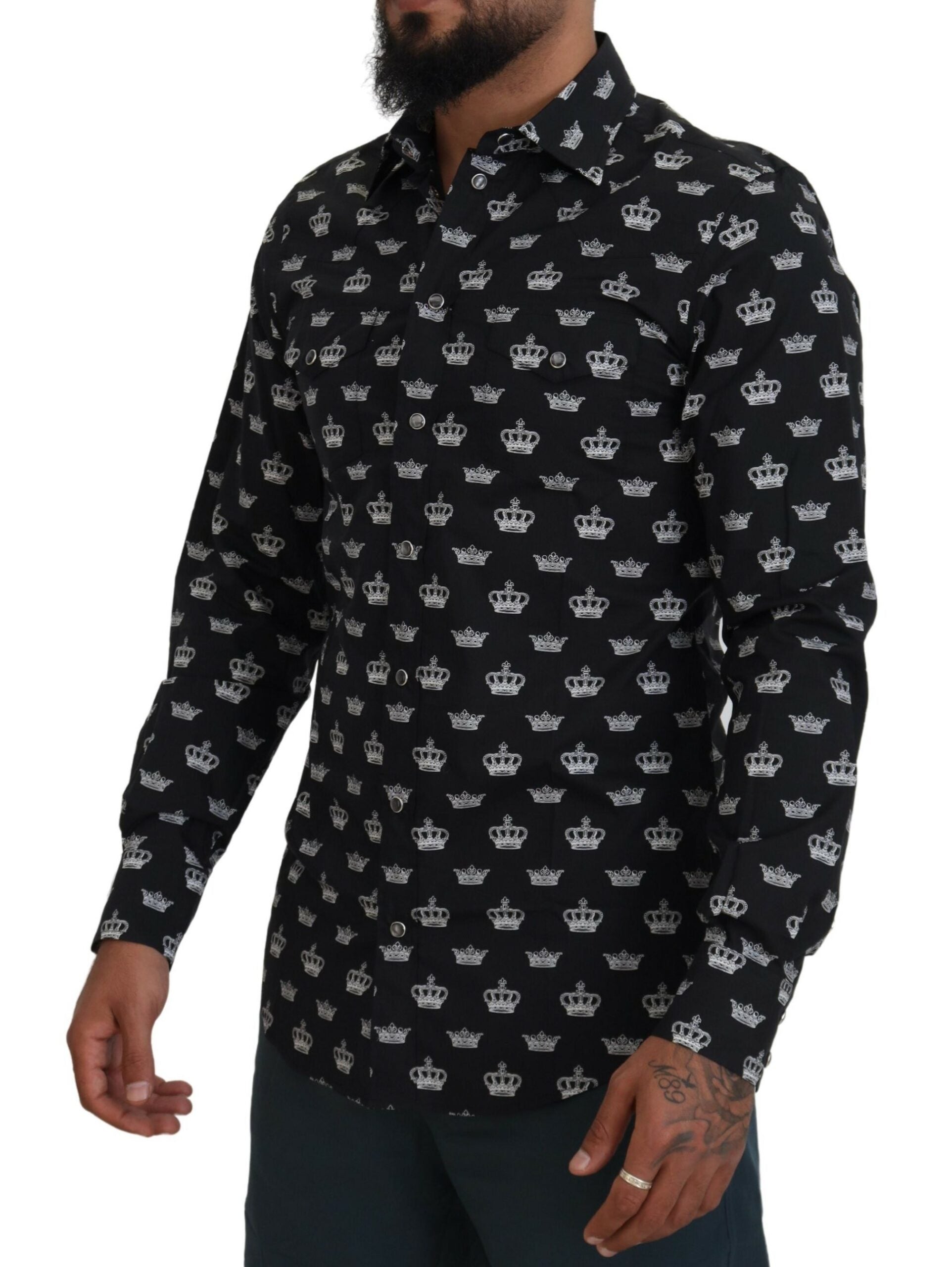 Elegant Slim Fit Crown Print Formal Shirt