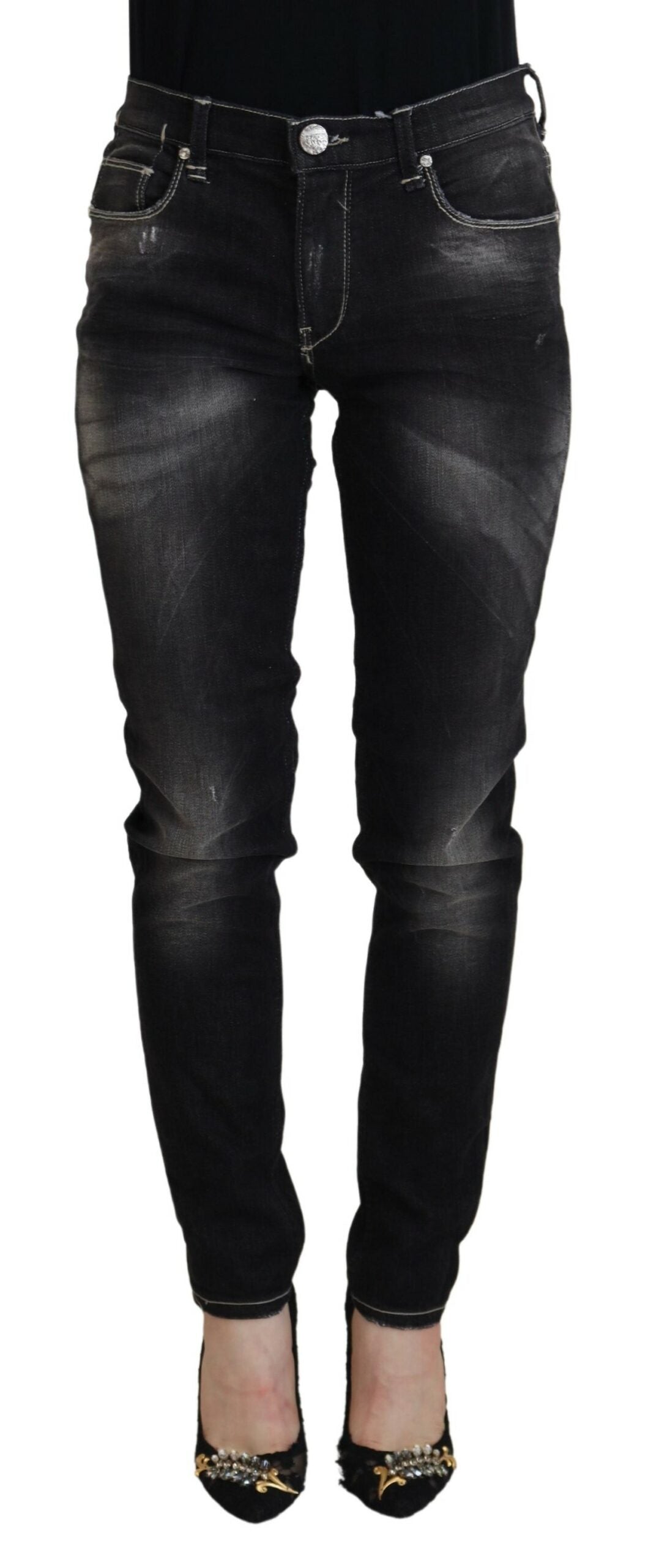 Elegant Tapered Mid Waist Black Jeans