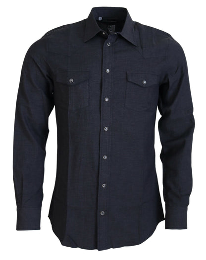 Elegant Gray Cotton Collared Shirt