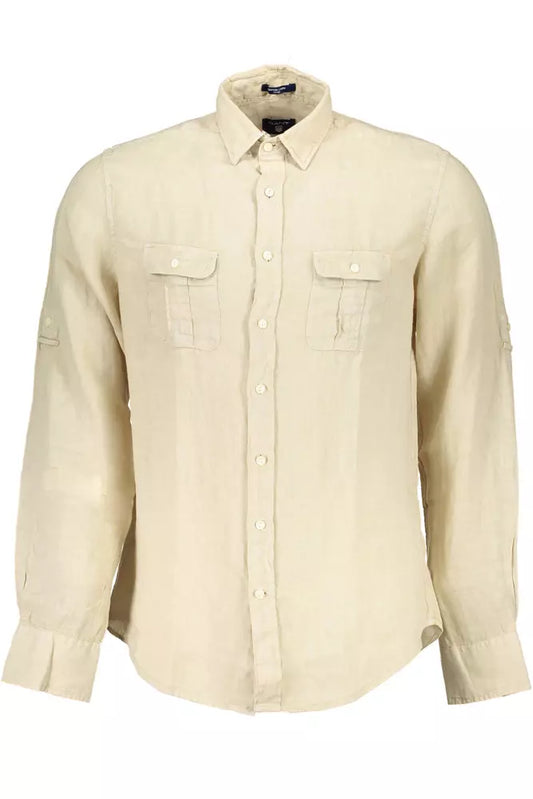 Beige Linen Men Shirt