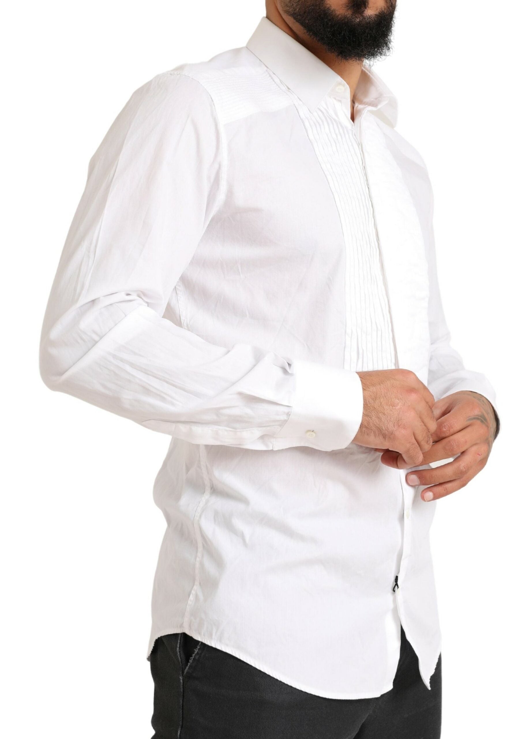 Elegant White Slim Fit Cotton Dress Shirt