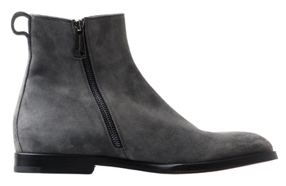 Elegant Gray Chelsea Leather Boots