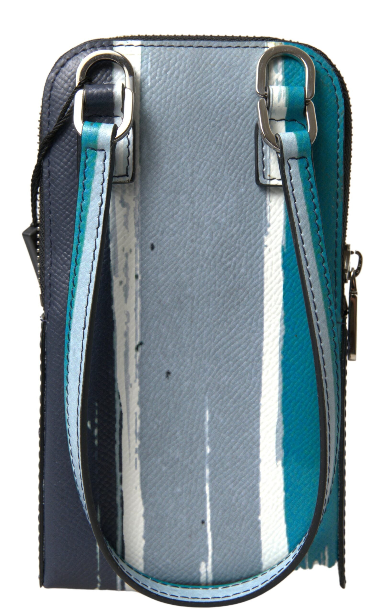 Elegant Leather Crossbody Phone Bag in Blue & White