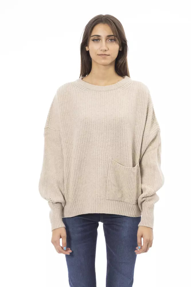 Beige Wool Women Sweater