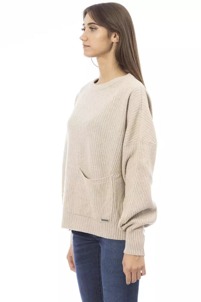 Beige Wool Women Sweater