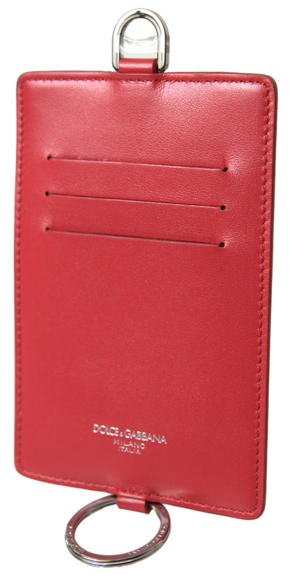 Elegant Red Leather Lanyard Card Holder