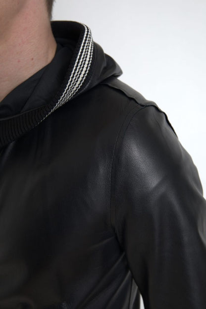 Elegant Black Leather Bomber Jacket