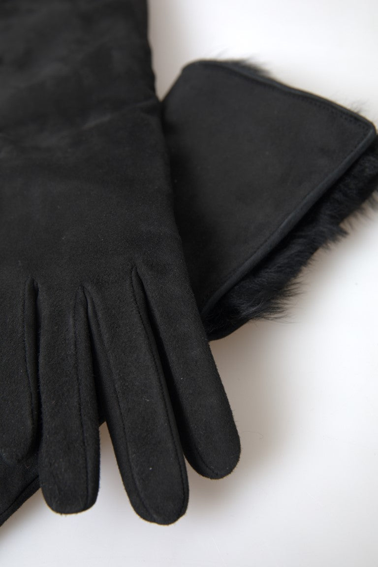 Elegant Leather Elbow Length Gloves with Fur Trim