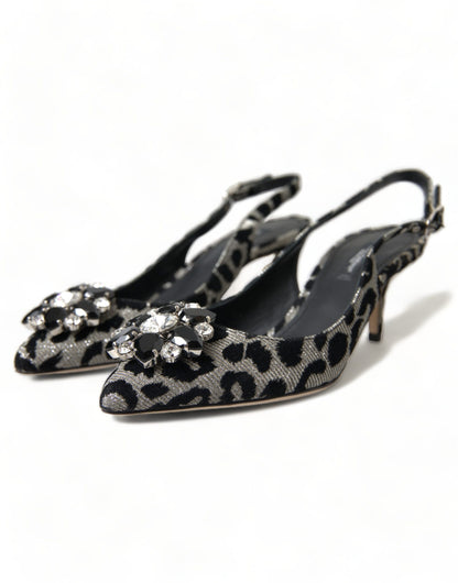 Crystal Leopard Slingback Heels Pumps