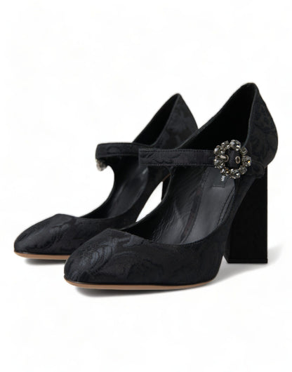 Chic Black Brocade Mary Janes Pumps