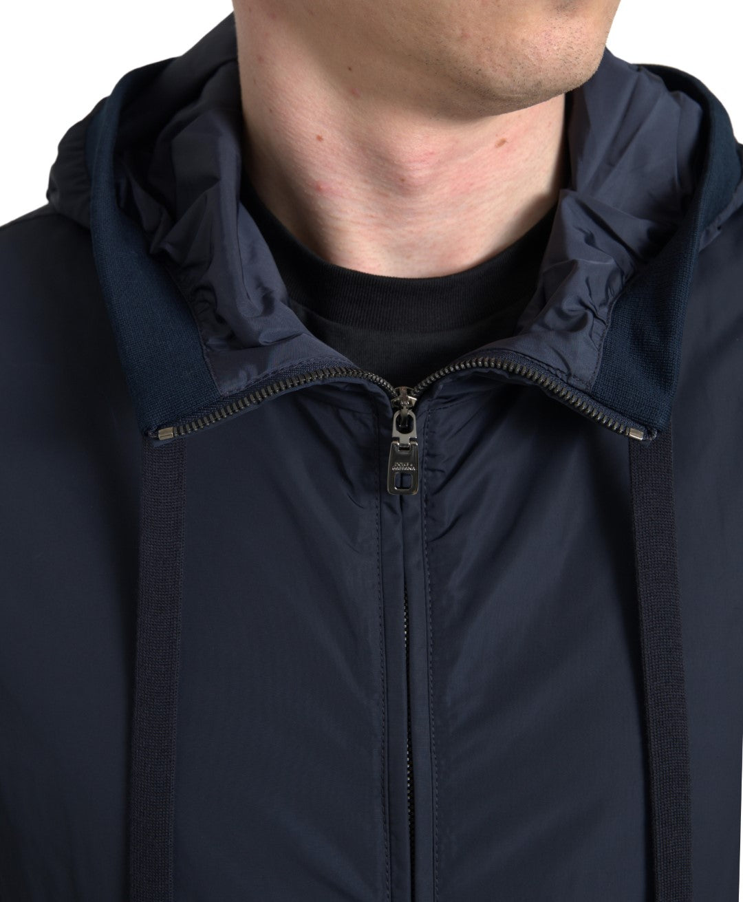 Elegant Blue Hooded Sweatshirt with Zip Closure