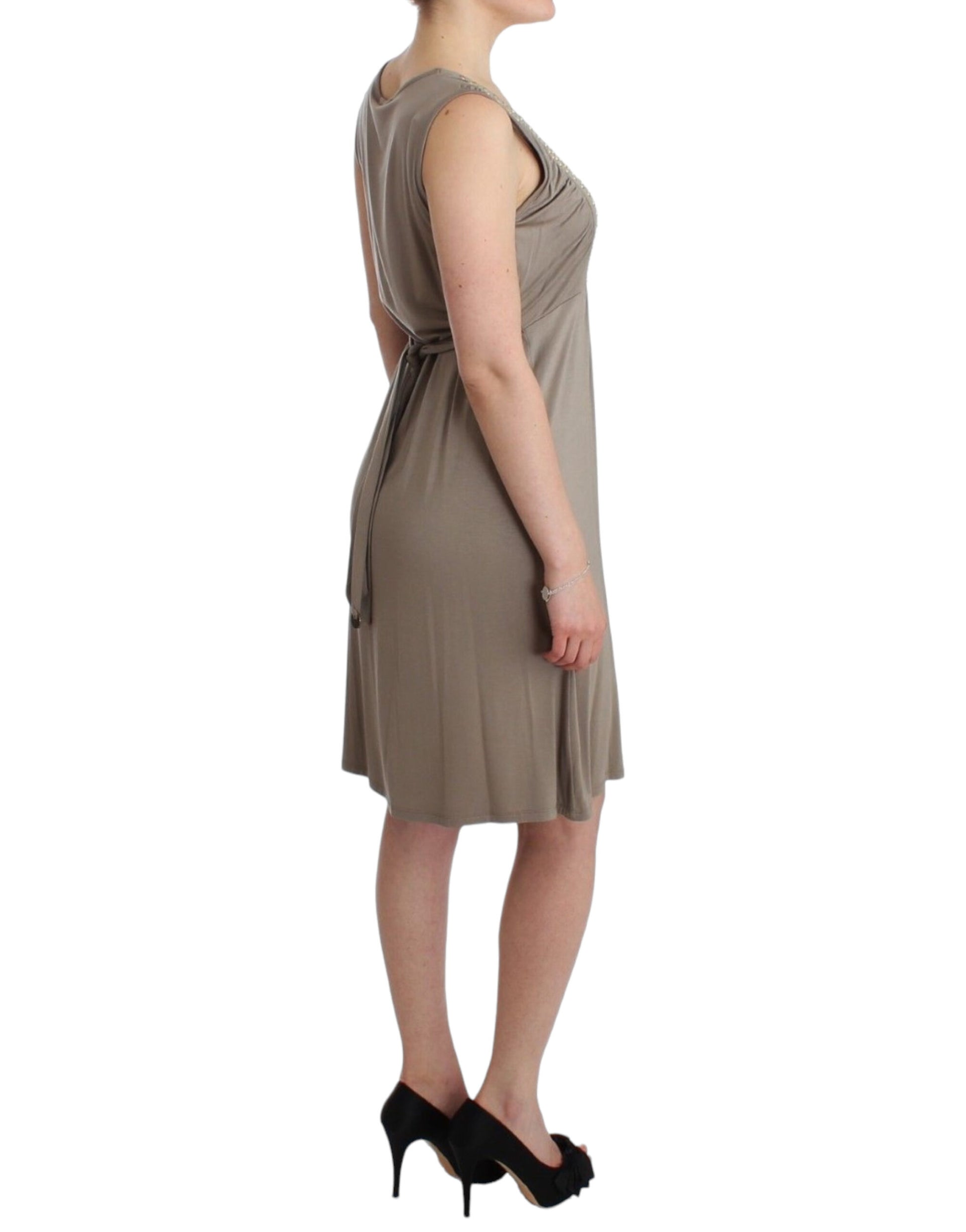 Studded Sheath Knee-Length Dress in Beige