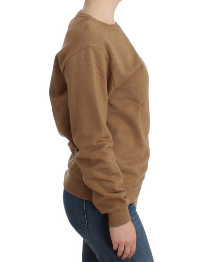 Chic Brown Crewneck Cotton Sweater