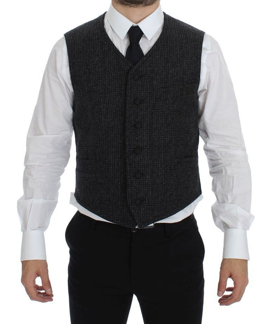 Elegant Gray Wool Blend Dress Vest