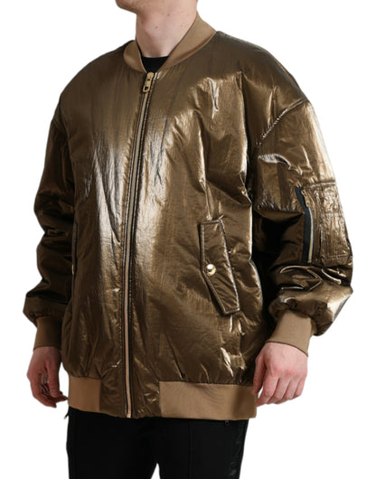 Elegant Bronze Bomber Jacket