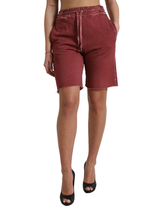 Chic Maroon High-Waist Designer Sweatshorts