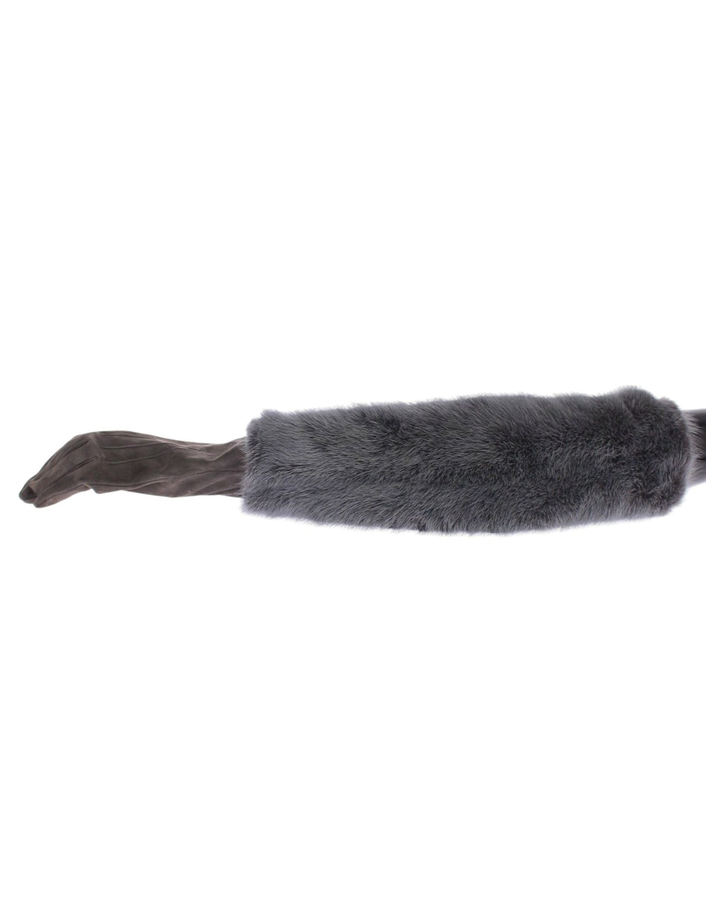 Elegant Gray Mink Fur Leather Elbow Gloves