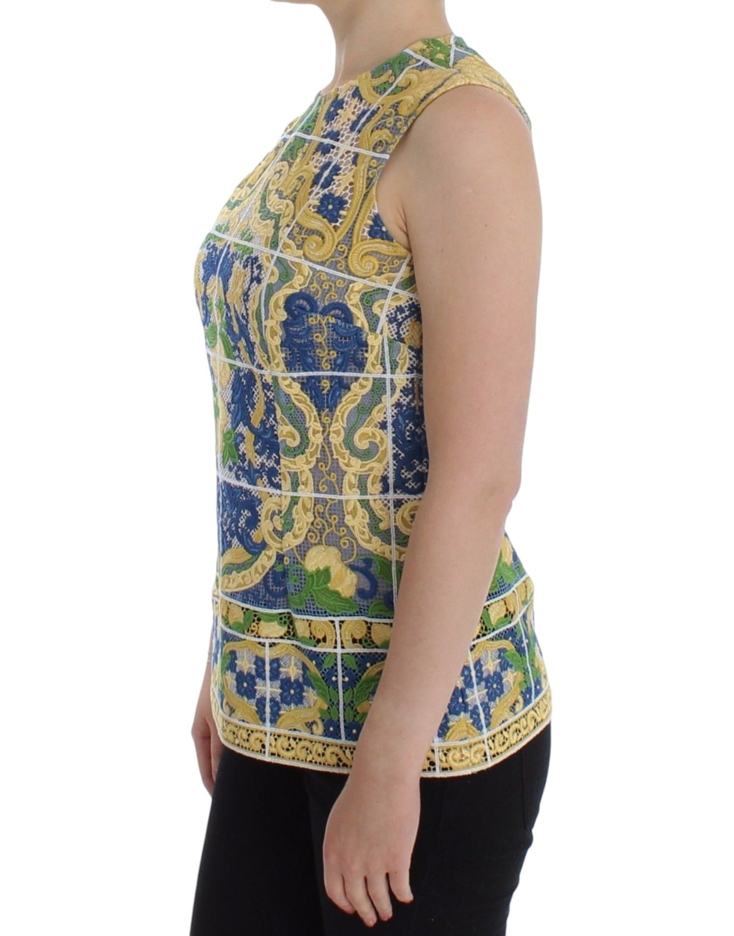 Majolica Embroidered Sleeveless Elegance