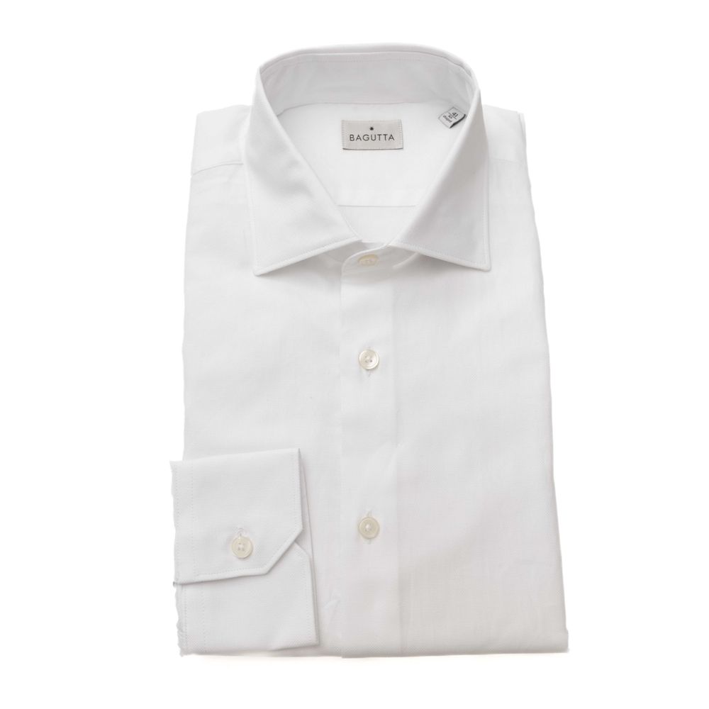 Elegant White Cotton French Collar Shirt