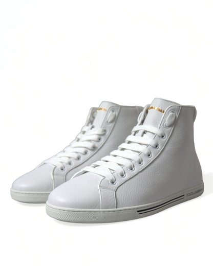 Elegant White Leather High Top Sneakers