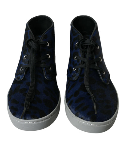 Chic Blue Leopard Print Mid-Top Sneakers