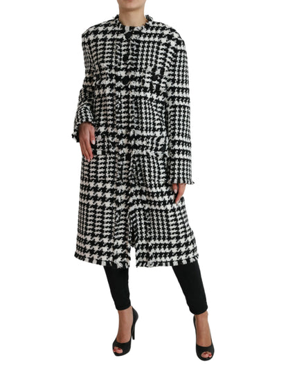 Elegant Houndstooth Long Trench Coat