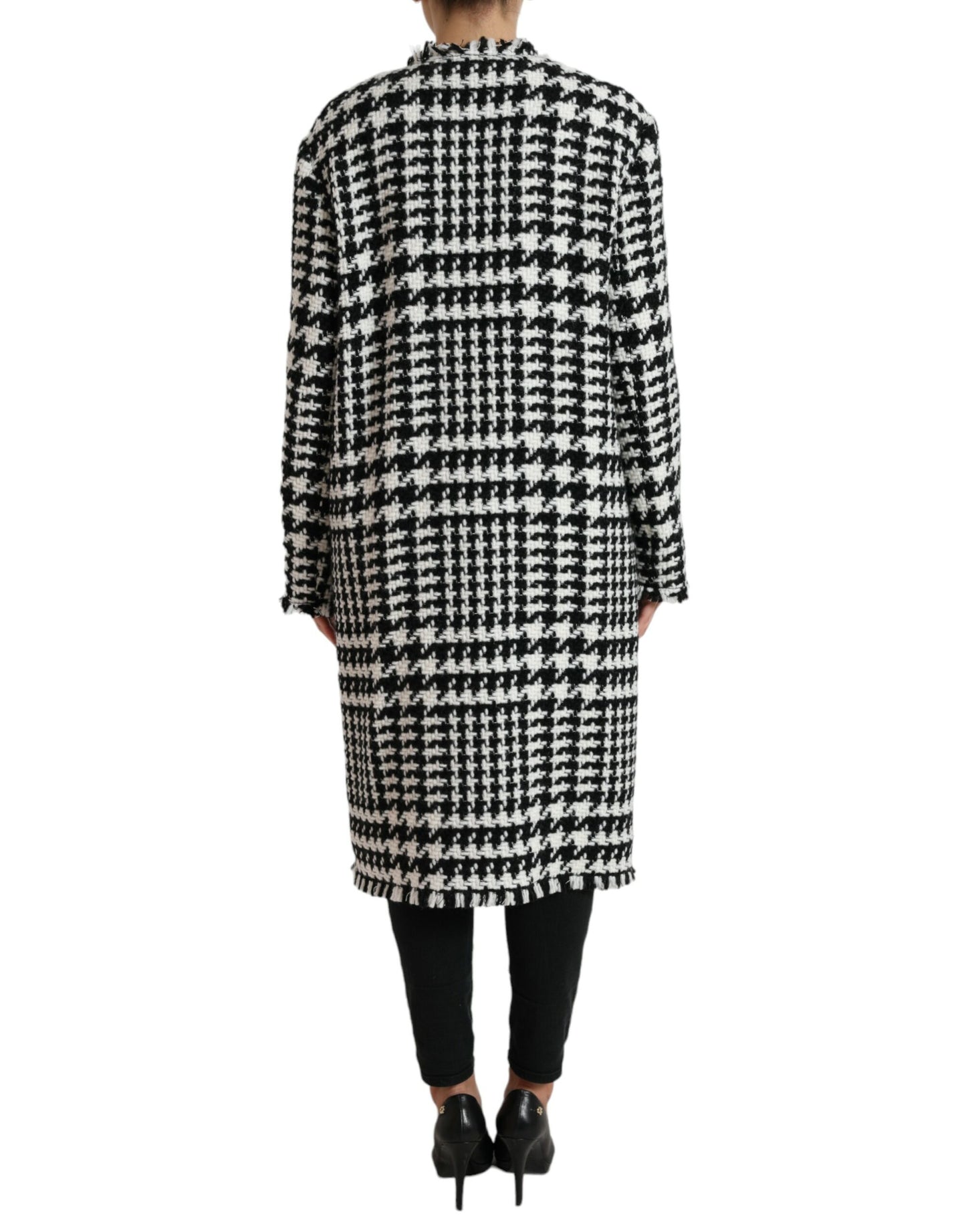 Elegant Houndstooth Long Trench Coat