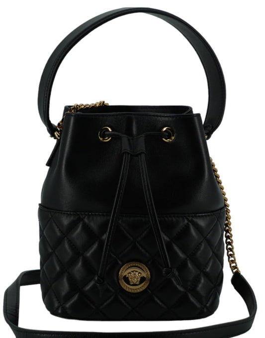 Elegant Black Leather Bucket Shoulder Bag