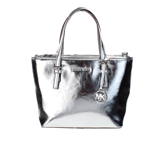 Jet Set Silver Metallic XS Carryall Top Zip Tote Bag Purse