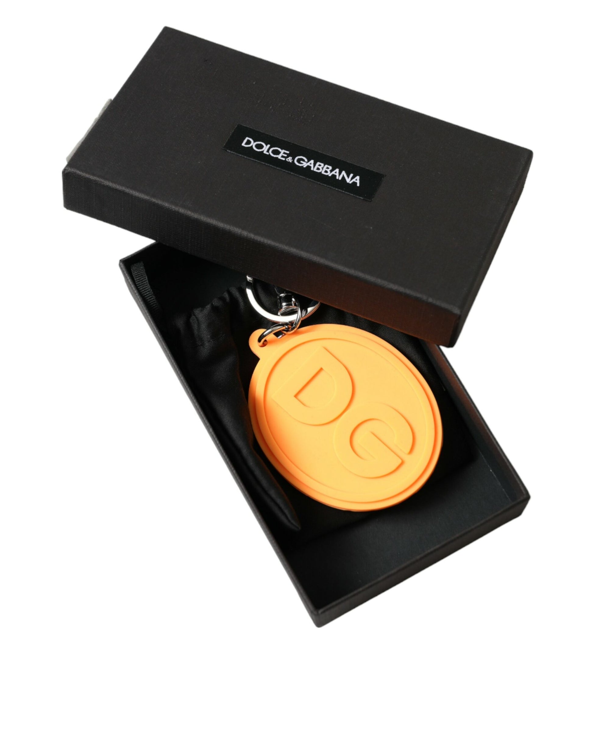 Elegant Orange Charm Keyring with Silver Detail