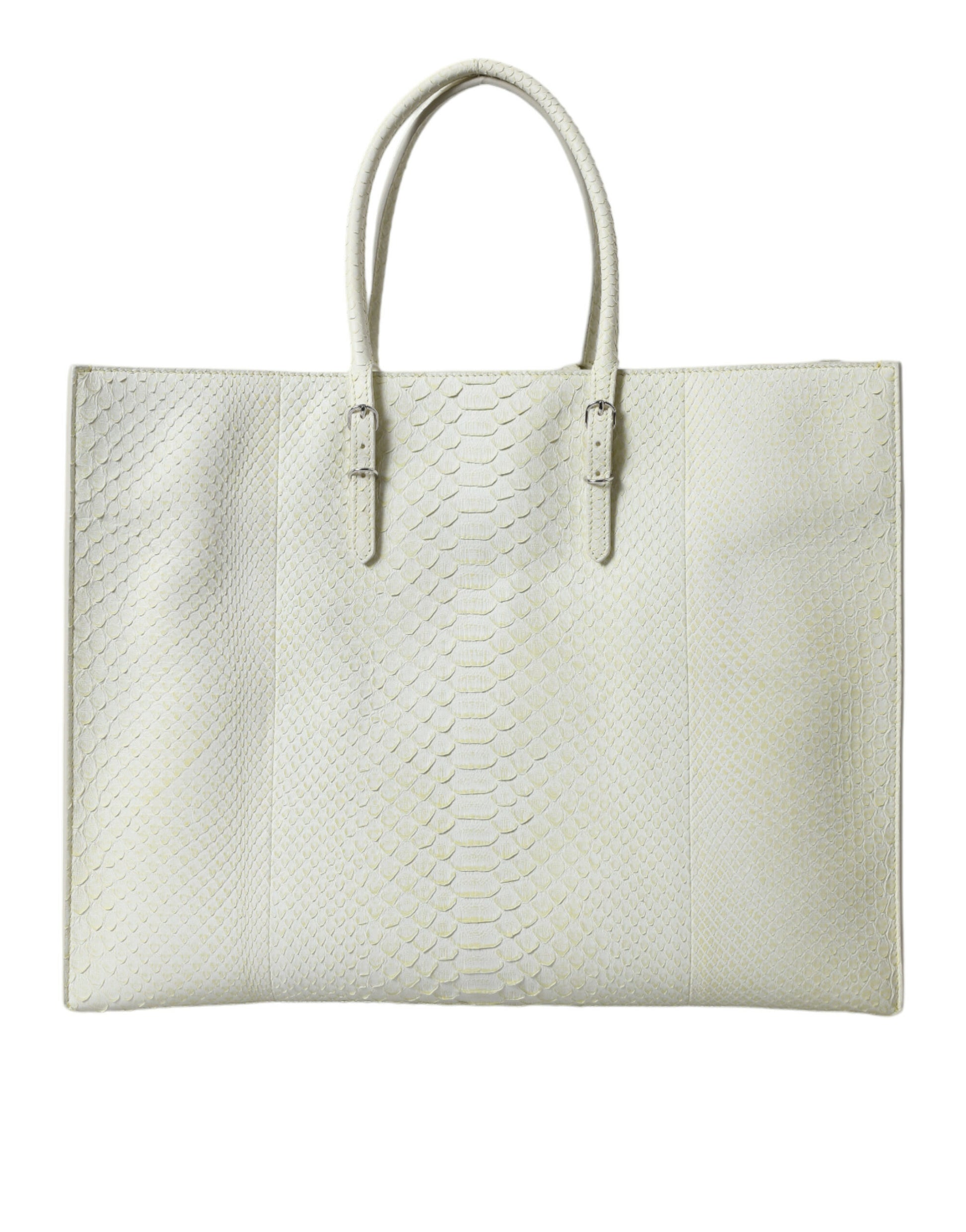 Chic Python Leather Tote in White & Yellow