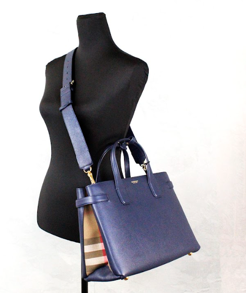 Banner Medium Regency Blue Leather Tote Crossbody Handbag Purse