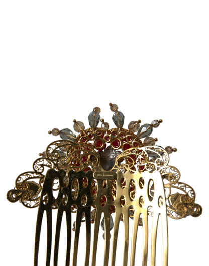 Gold Brass Crystal Heart Women Hair Comb