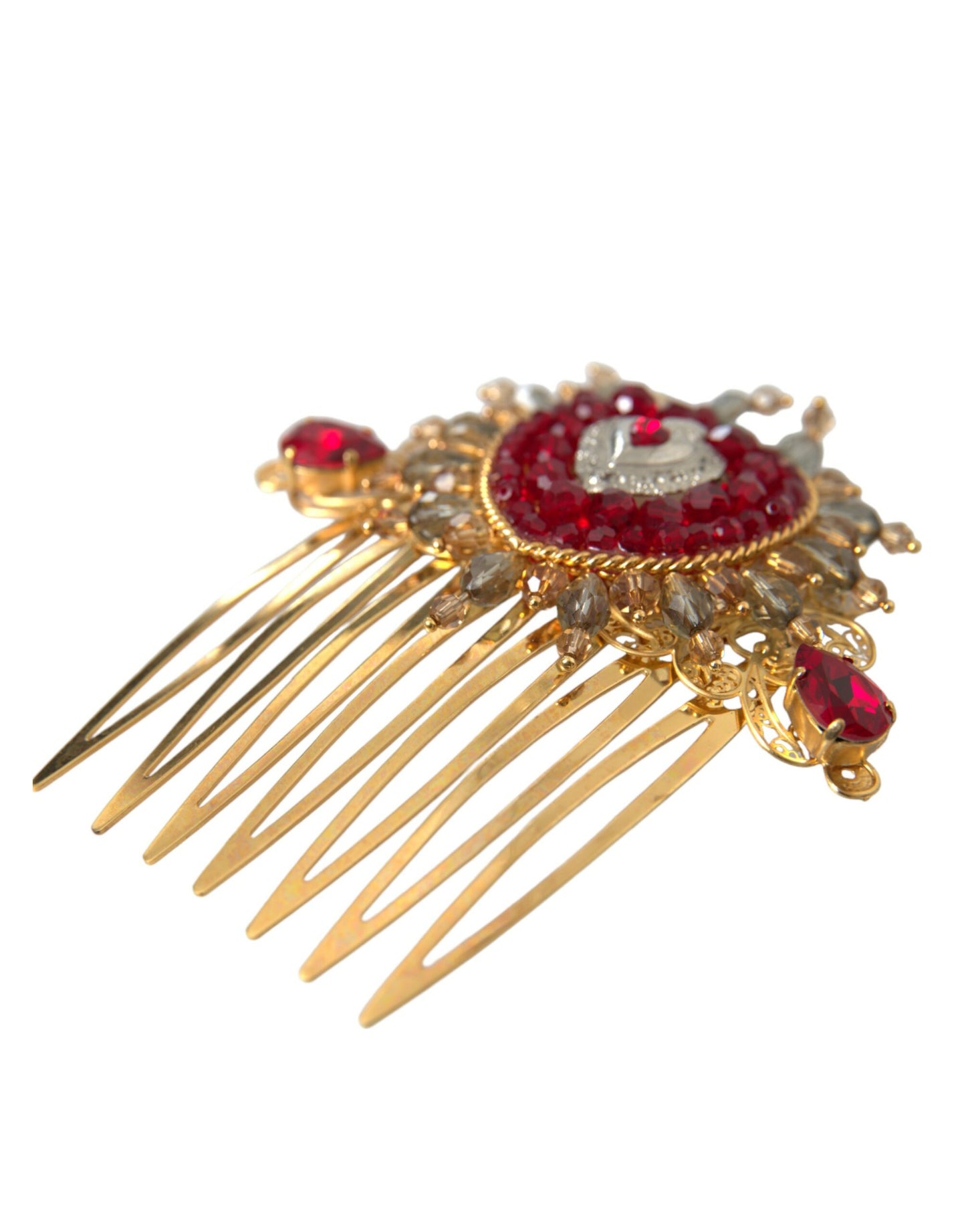 Gold Brass Crystal Heart Women Hair Comb