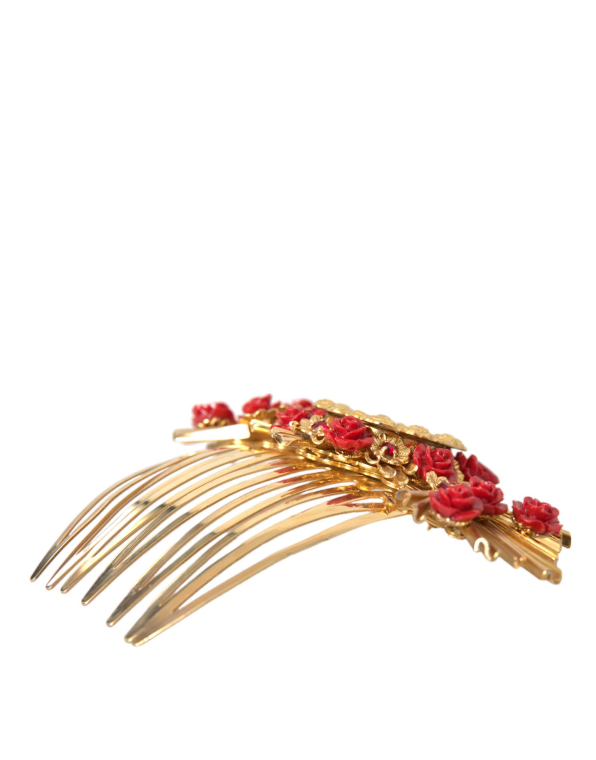 Gold Brass Crystal Heart Floral Hair Comb