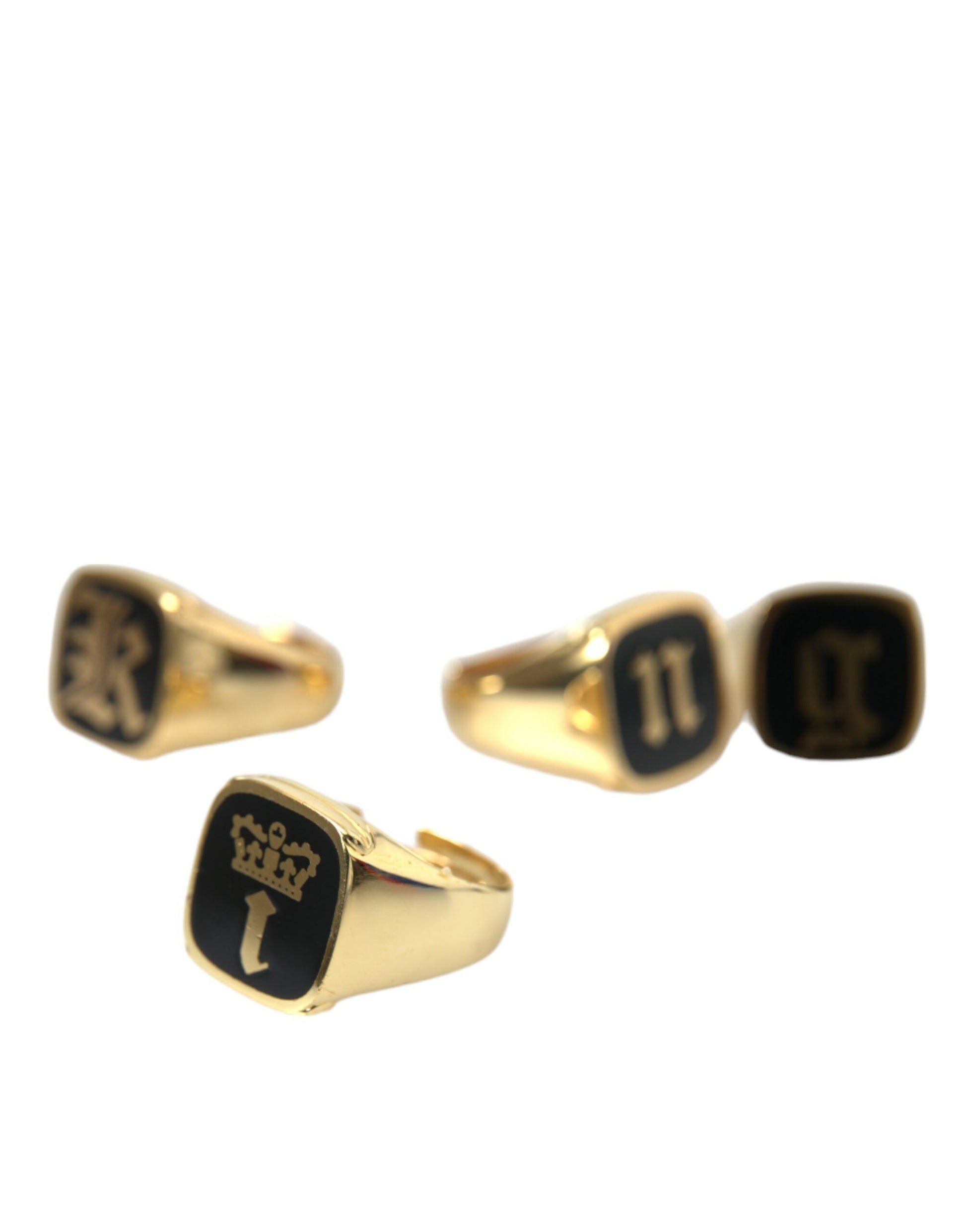 Gold Brass KING Enamel Set of 4 Ring