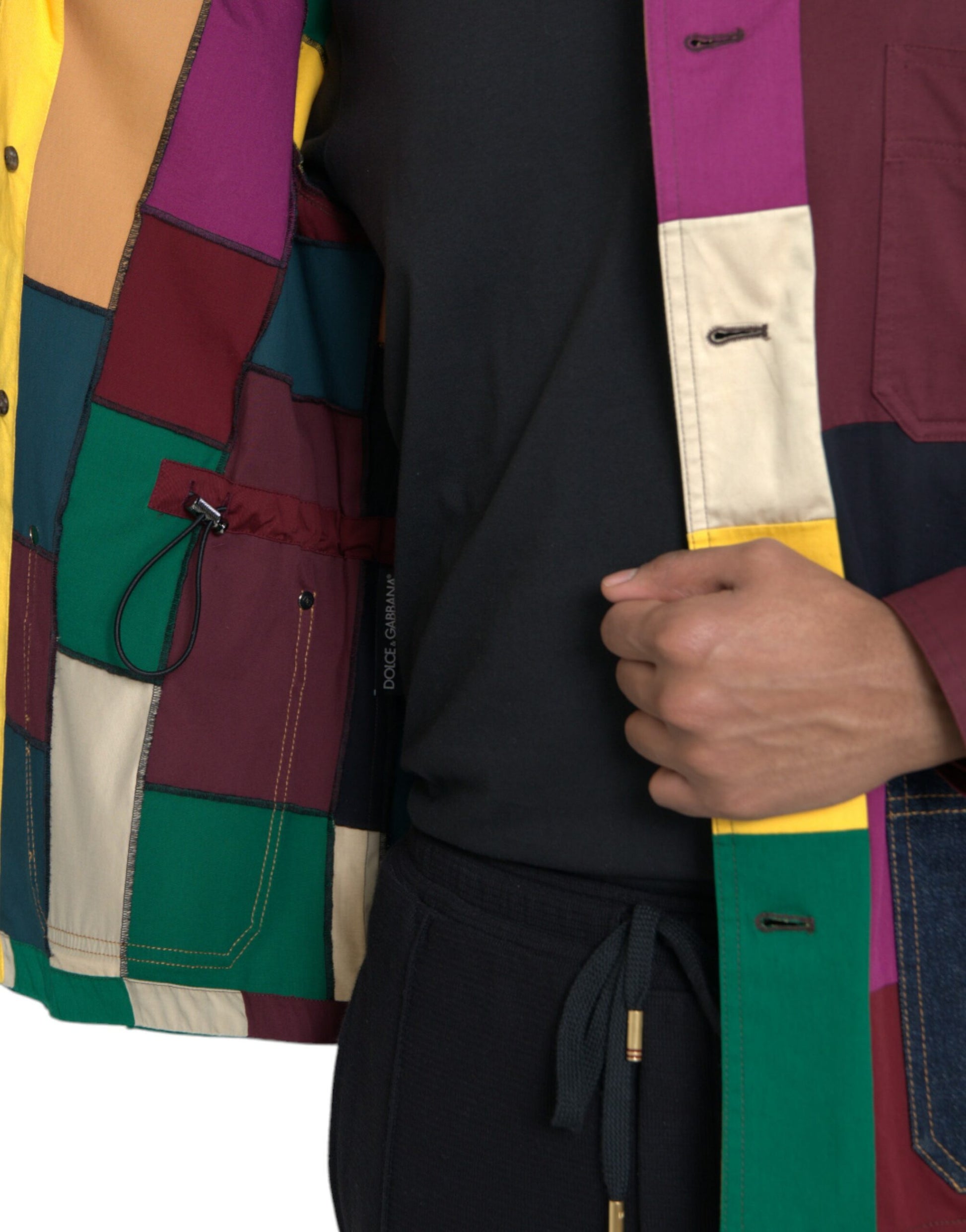 Multicolor Patchwork Cotton Collared Jacket