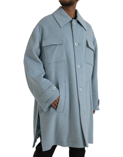 Light Blue Wool Button Trench Coat Jacket