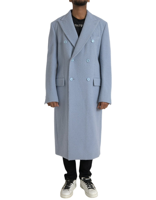 Blue Double Breasted Long Trench Coat Jacket