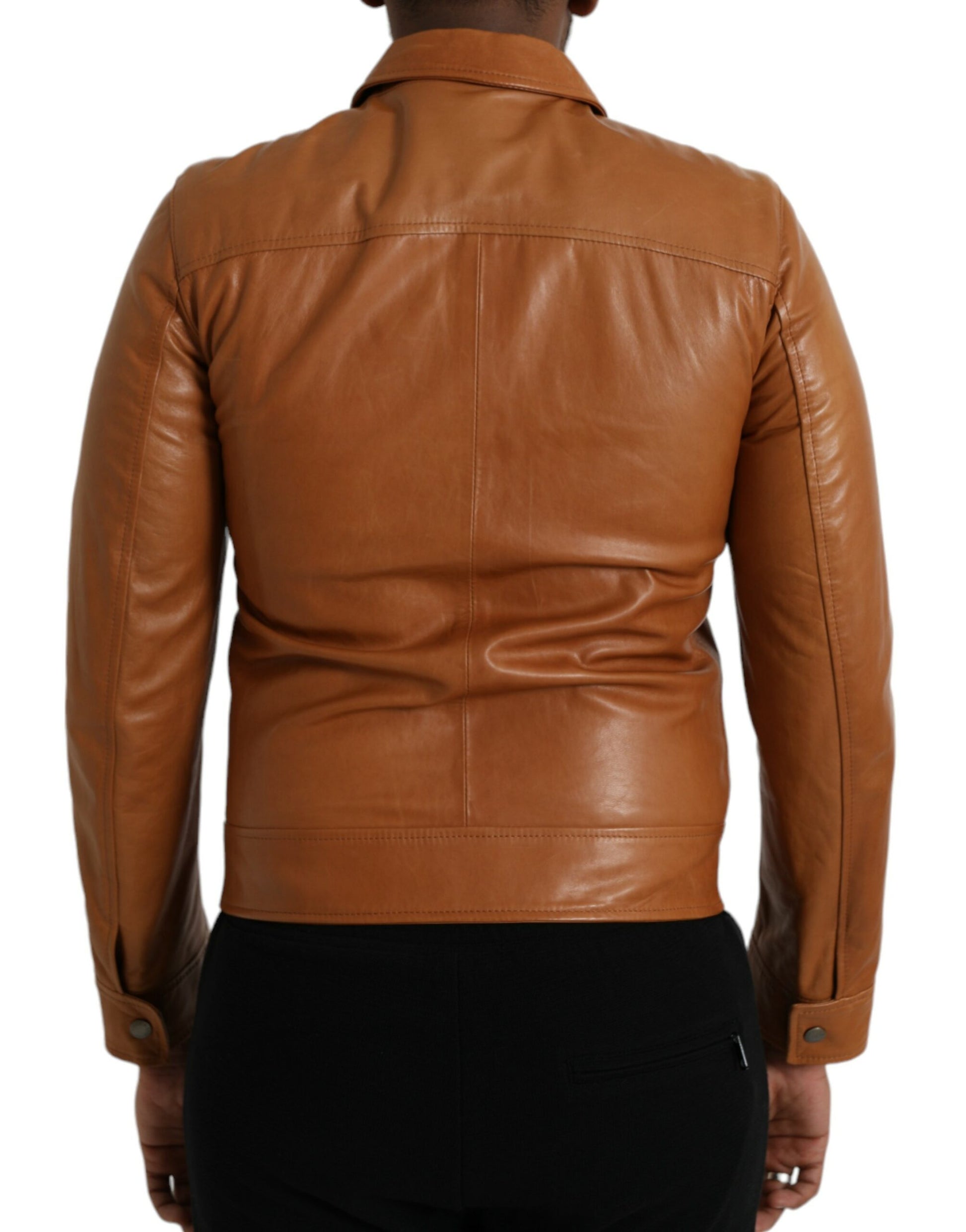 Brown Lamb Leather Full Zip Blouson Jacket